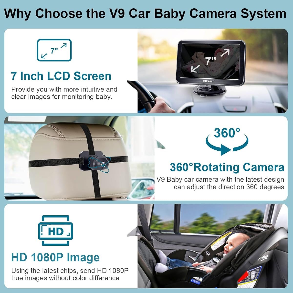 Baby Car Camera 7-Inch in use
